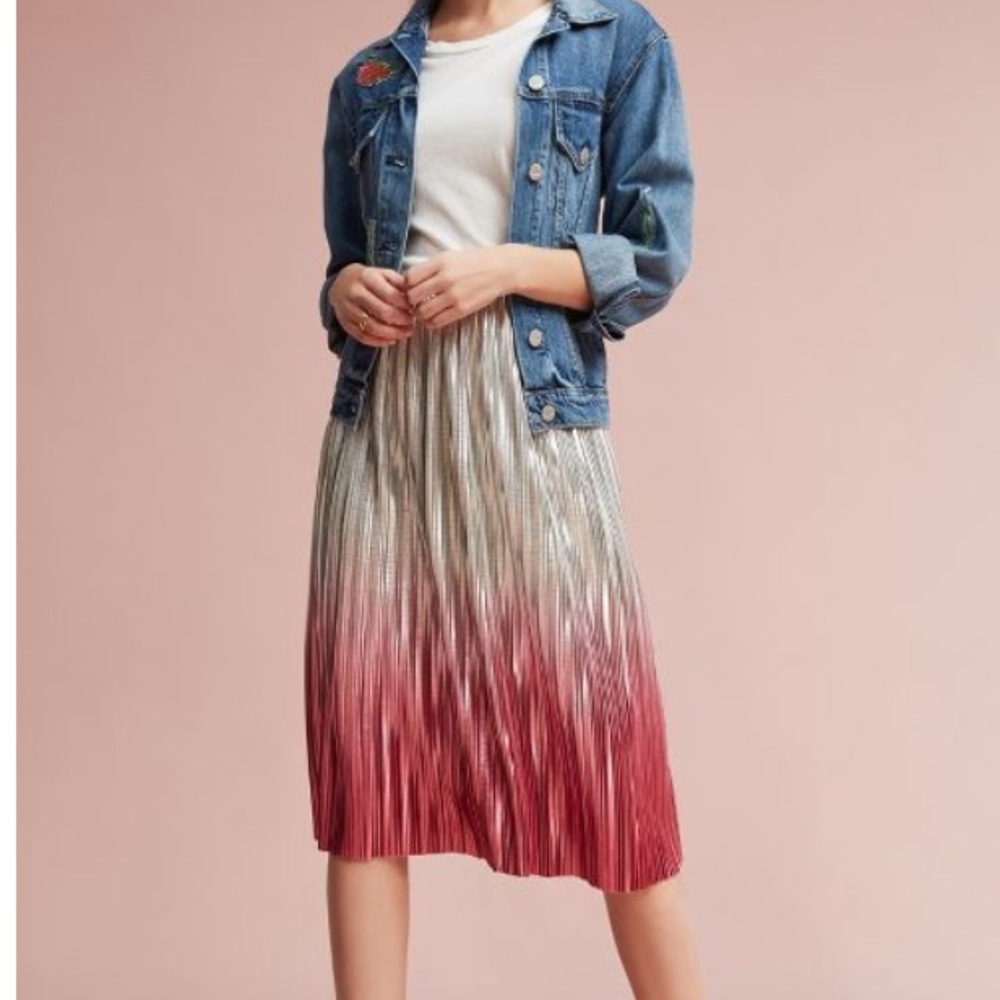 Metallic Ombré Midi Pleated Skirt